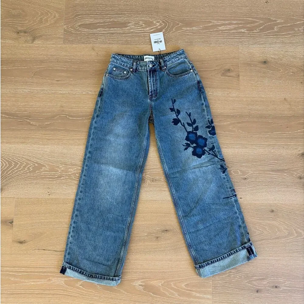 Princess Polly Jeans Patchwork Floral Sisterhood Size US 4 Blue - Picture 2 of 6